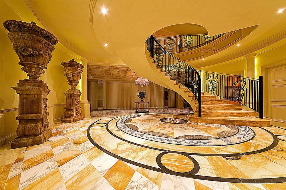 giallo sienna and arabescato marble foyer 2