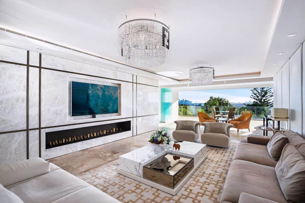 White Onyx Fireplace Wall 1