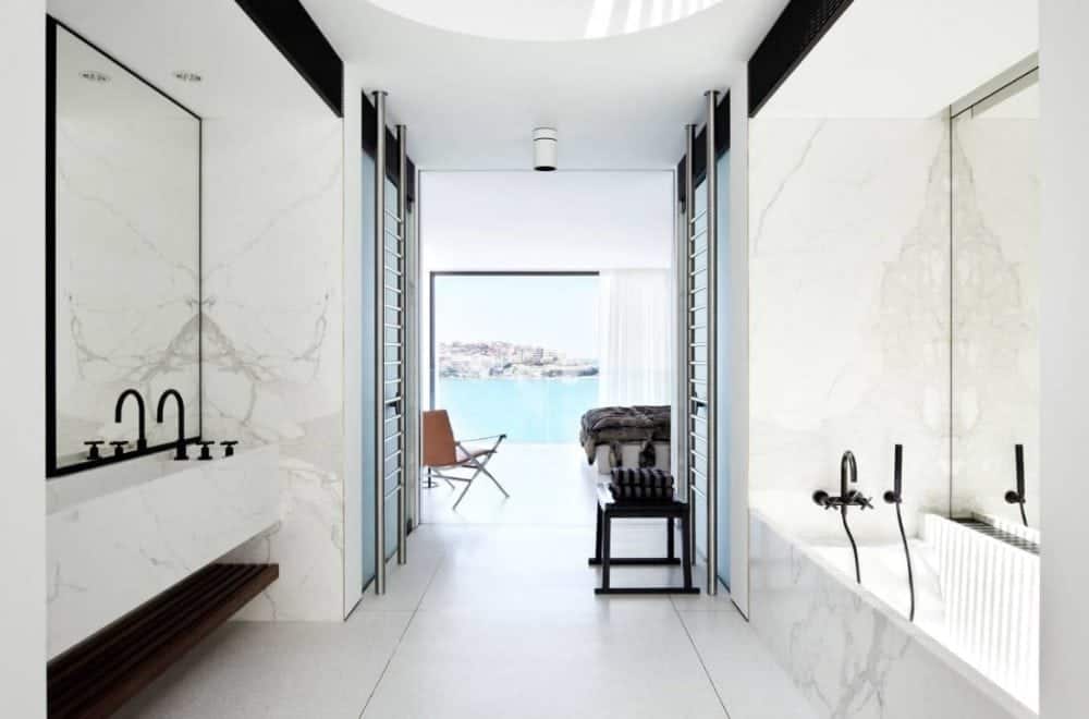 calacatta marble bathtub surround and vanity cladding