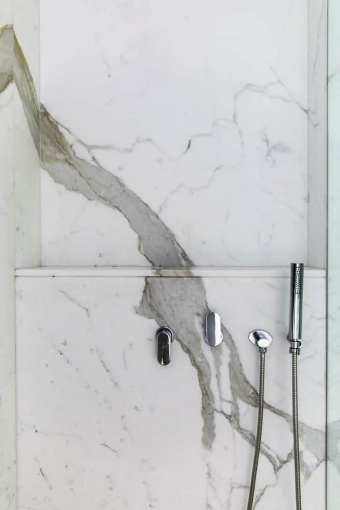 calacatta marble shower wall detail