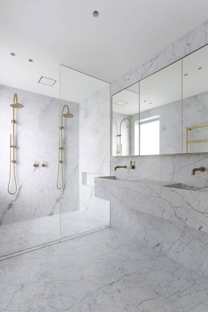 carrara marble bespoke vanity and bathroom walls