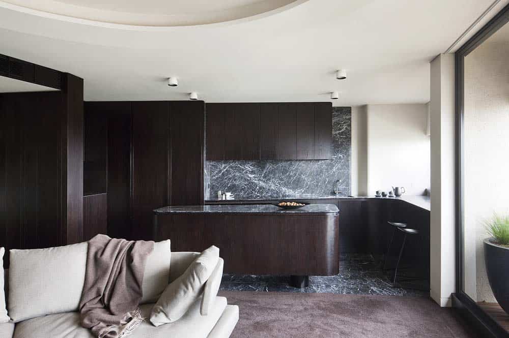 grigio perla marble kitchen island and splashback