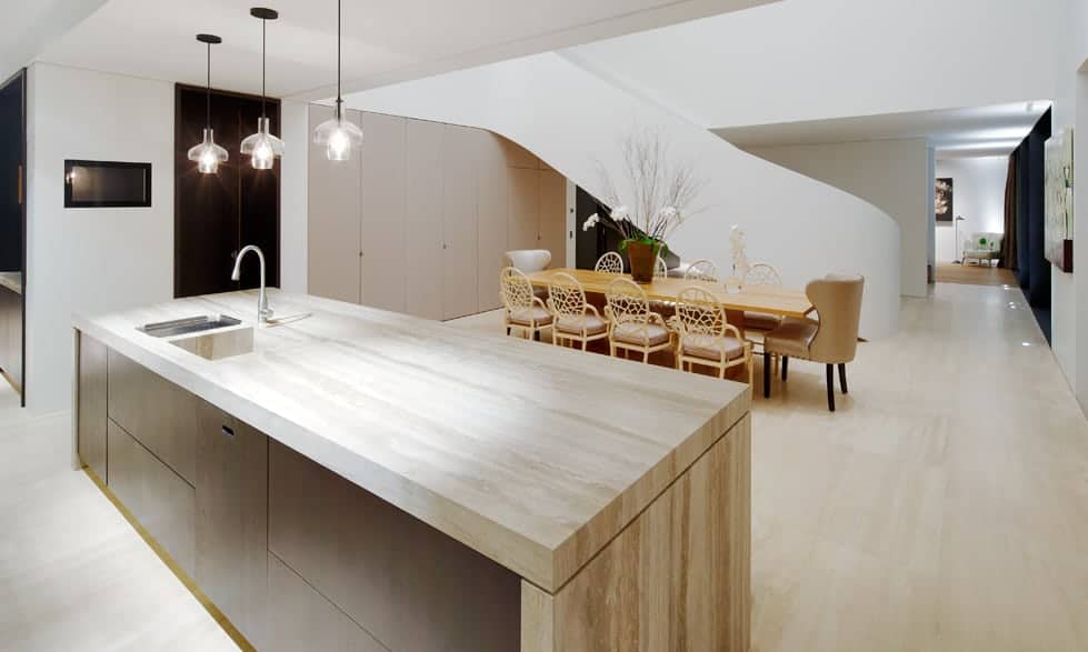 silver travertine kitchen island