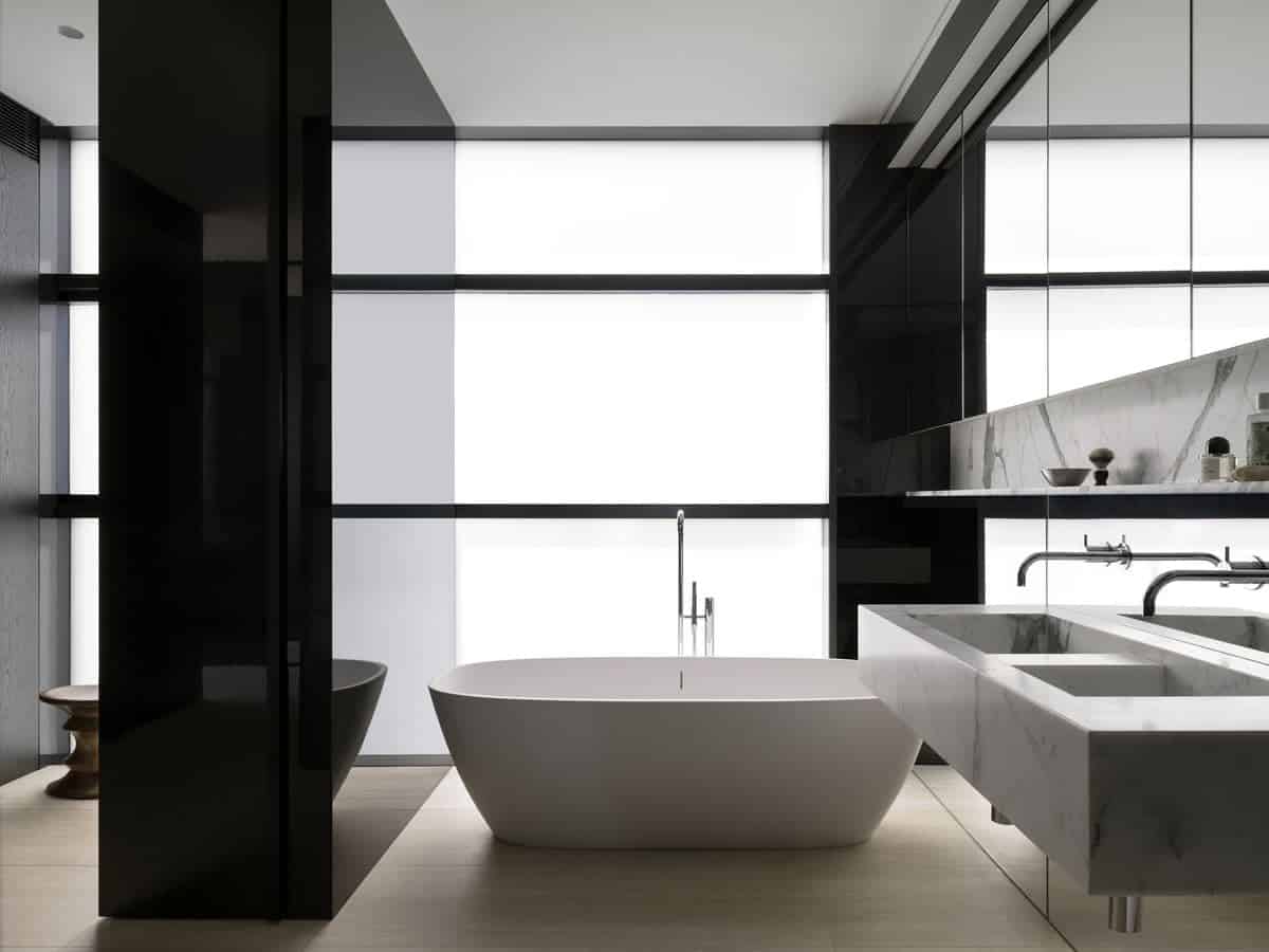 statuario marble basin and vanity detail