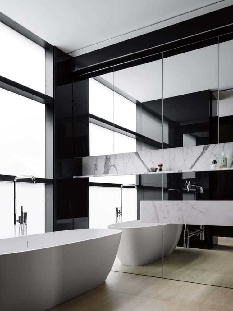 statuario marble solid vanity and splashback