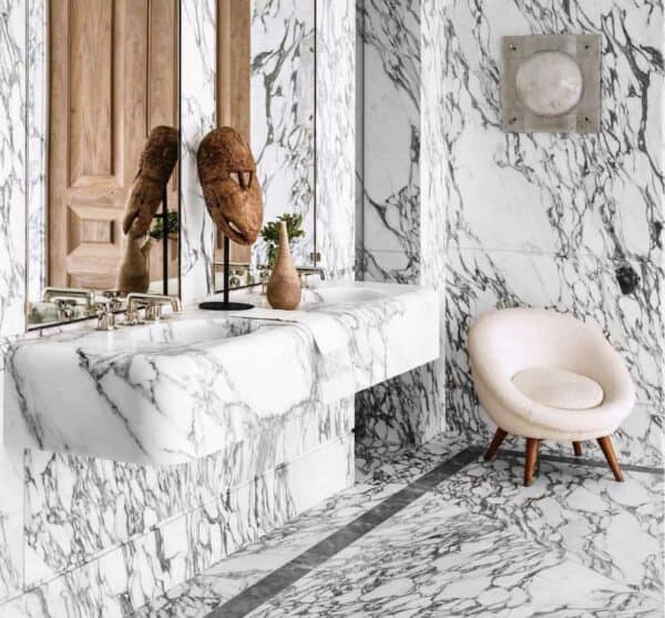 arabescato marble bathroom